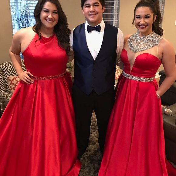 Jovani red embellished high neck formal-SOLD - Picture 5 of 7